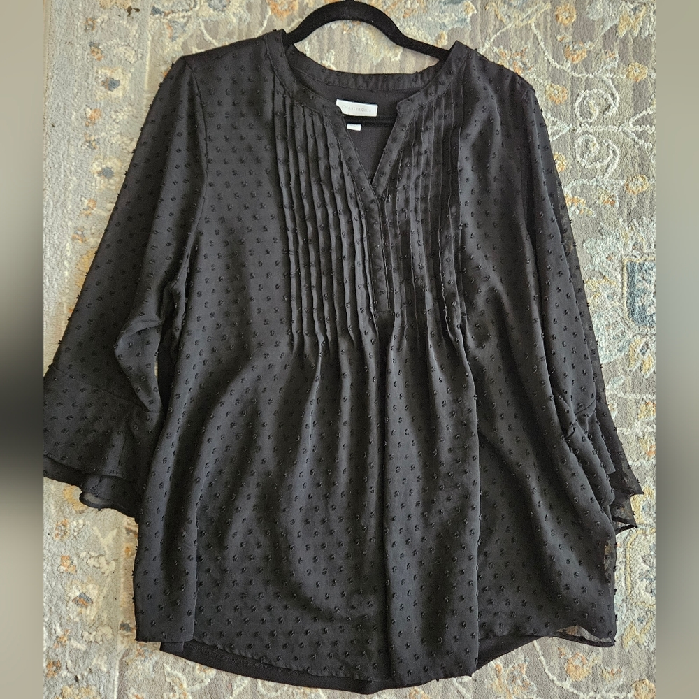 Charter Club Swiss Dot Black Blouse- size XXL